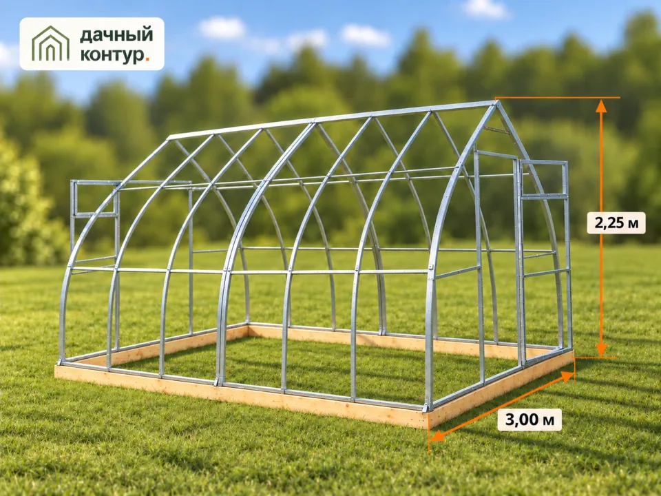 Теплица Капля — оцинкованный каркас, ширина 3 м, размеры на фото